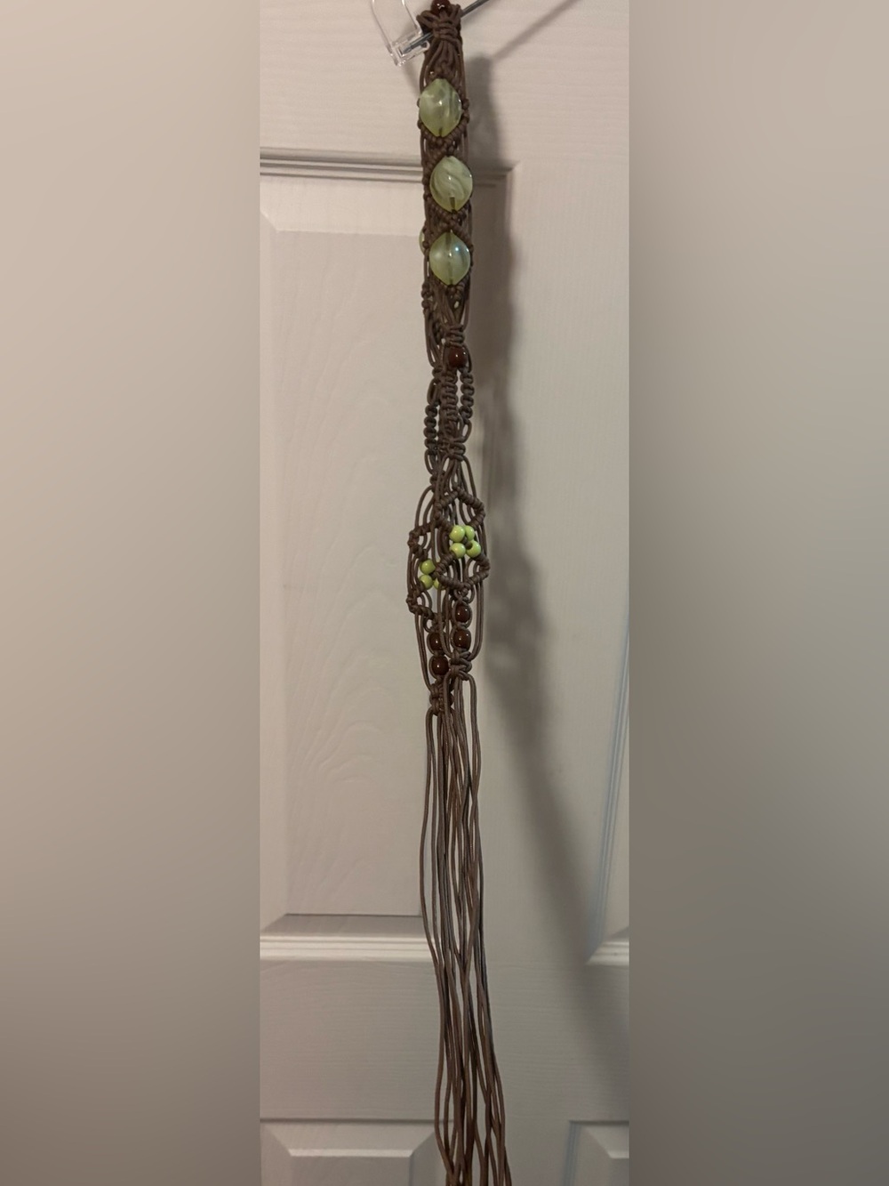 Boho Macrame Belt with Green and Brown Beads